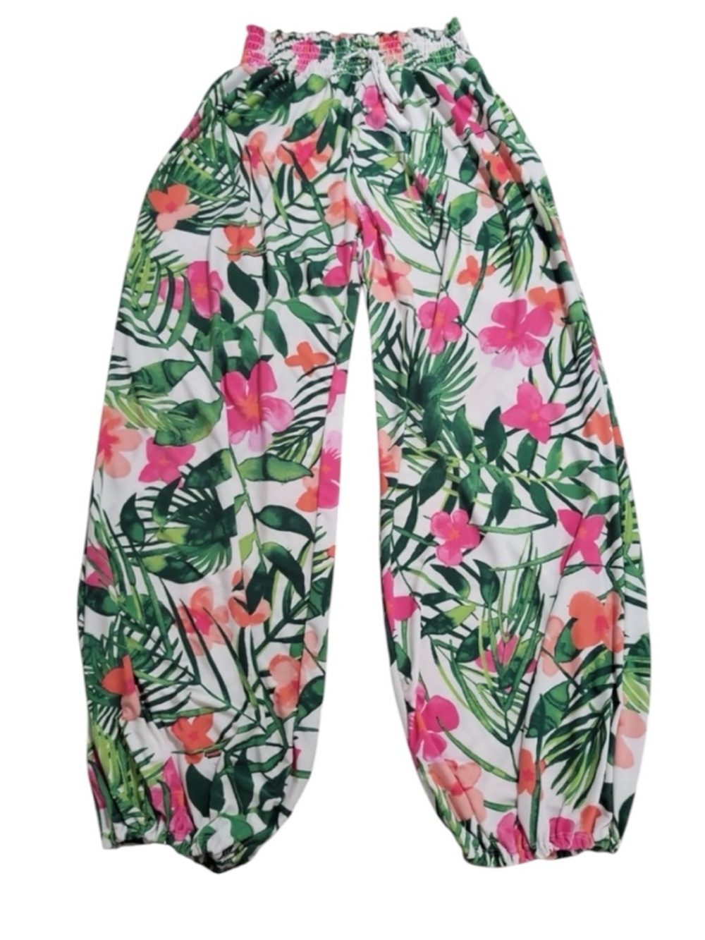 west loop Tropical Floral Wide Leg Pants - Pink & Green on White Size XL